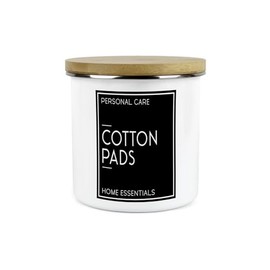Inverted Minimalist Cotton Pads Storage Canister - Natural Black & White Modern Décor - Refillable Enamel 1.2L Home Bathroom Storage Container
