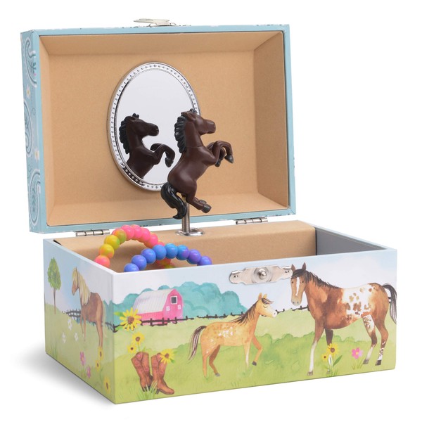 Jewelkeeper Horse Jewelry Box for Girls - Musical Jewelry Box with Spinning Horse - Kids Storage Box - Barn Design Horse Gifts - Home on The Range Tune