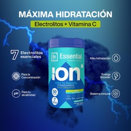 ION X Electrolitos En Polvo 50 Porciones Con 7 Electrolitos Esenciales + Vitamina C Endulzado Con Miel De Abeja Orgánica Sin Cafeína Sabor Limón Hidratación Avanzada Essential 500g
