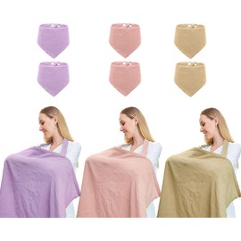 Baby Nursing Covers, Breathable 100% Cotton Nursing Cover with Arched Neckline,Nursing Apron. (Light Pink/Khaki/Light Purple)