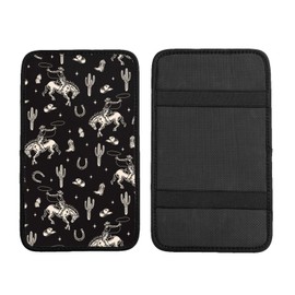 DORKEIXIA Western Cowboy Cactus Boho Black Horse Bebop Auto Center Console Armrest Pad Universal Car Center Console Cover Seat Box Cover for Sedan, Van, SUV, Truck Car Accessorie