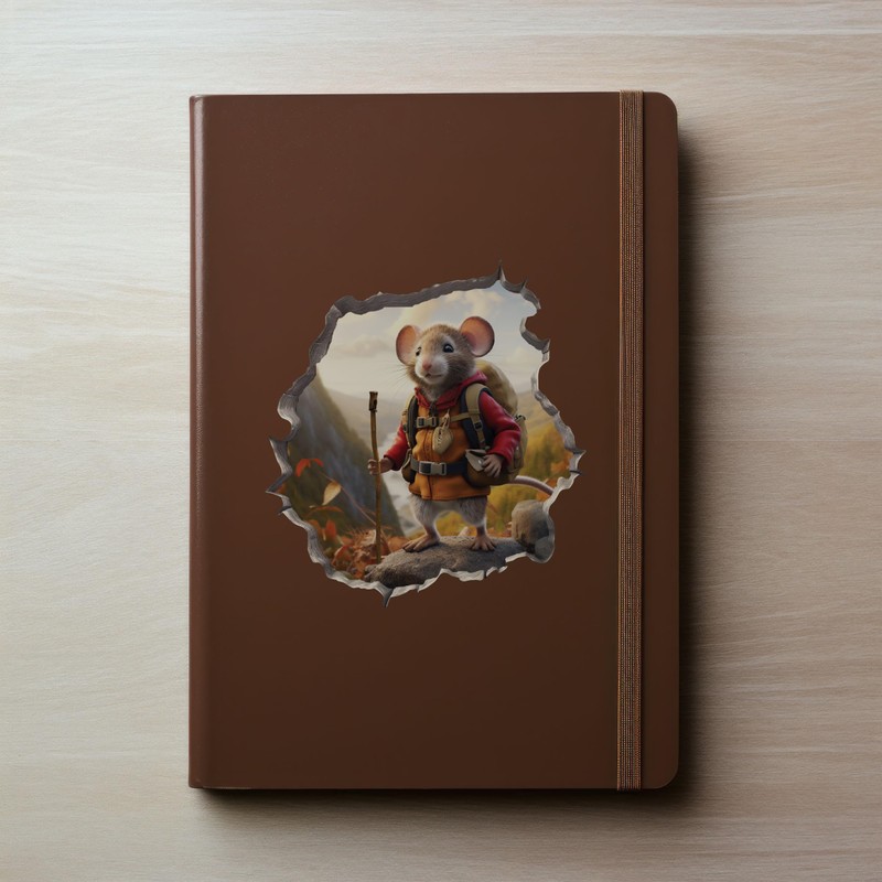 Autumn Hiker Mouse in Mouse Hole Decal - Mouse Hole