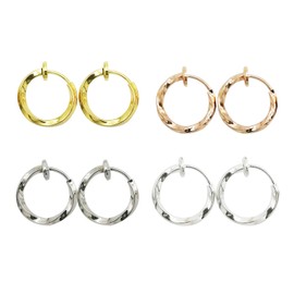 Lanxy Twisted Clip On Earrings Gold Silver Grey Rose Gold 4PCS 0.51IN(13mm) Stainless Hoop Earrings Clip On Earrings for Women Girls No Piercing
