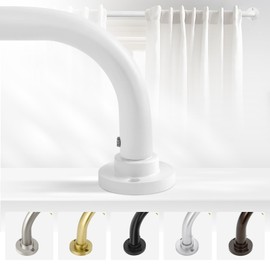 TANGWIN White Wrap Around Curtain Rods 28 to 48 Inch:Blackout Heavy duty Adjustable Window Curtain Rod for Bedroom,Industrial Darkening Curved French Metal Single Drapery Rods Easy Install,Pure White