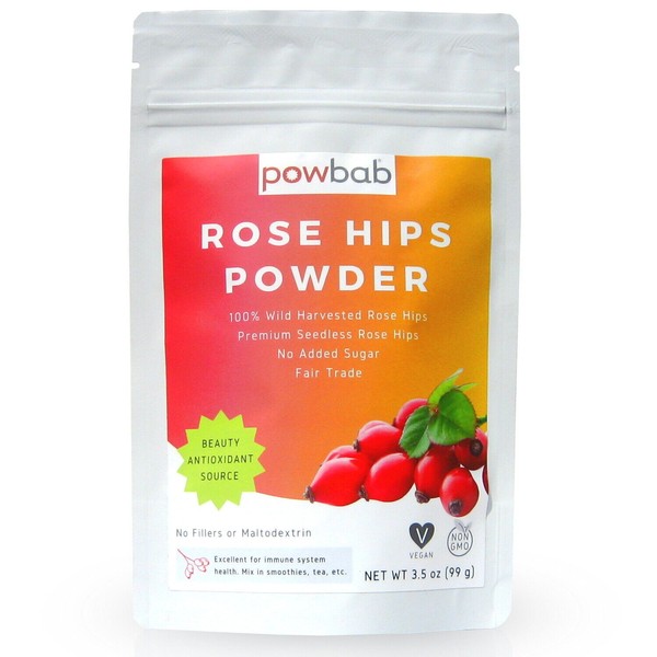 powbab Rose Hips Powder: 100% Organic Rosehip. Premium Rosa Rubiginosa (3.5 oz)