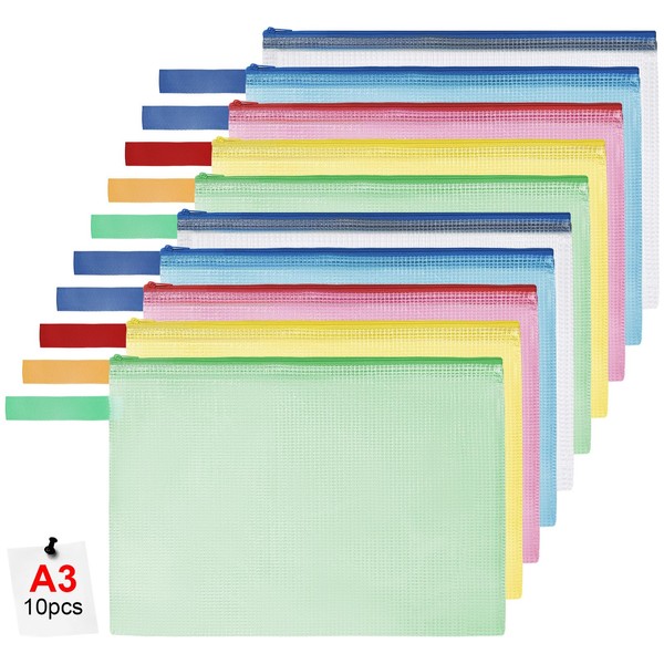 OFFCUP Document Bag A3, Pack of 10 Waterproof Zip Pockets,