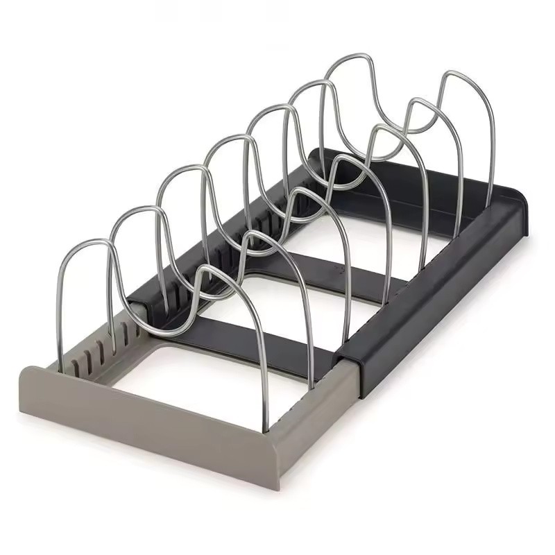 7-Grid Adjustable Pot and Pan Organizer Rack, Expandable Metal Lid
