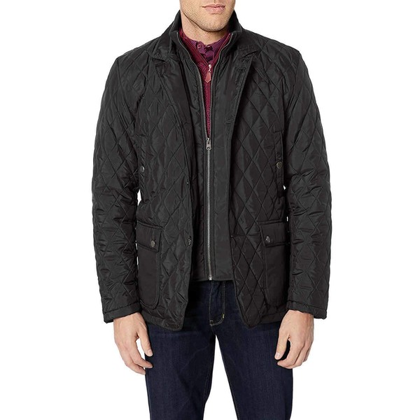 GN Luciano Men's Quilted Puffer Jacket with Double Knit Collar