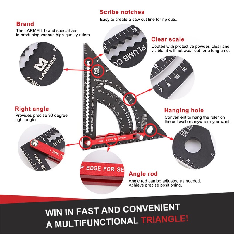 LARMEIL Carpenter Square 7 inch Woodworking Tools Smart Square, Adjustable