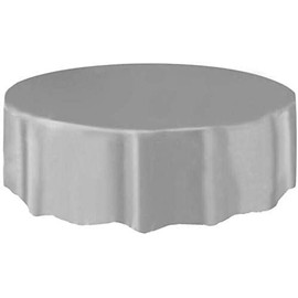 AIBC Just Believe... Round Disposable Plastic Table Covers Party Table Cloth Wipe Clean Plastic Tablecloth, 7ft (2 Pack) (Silver)