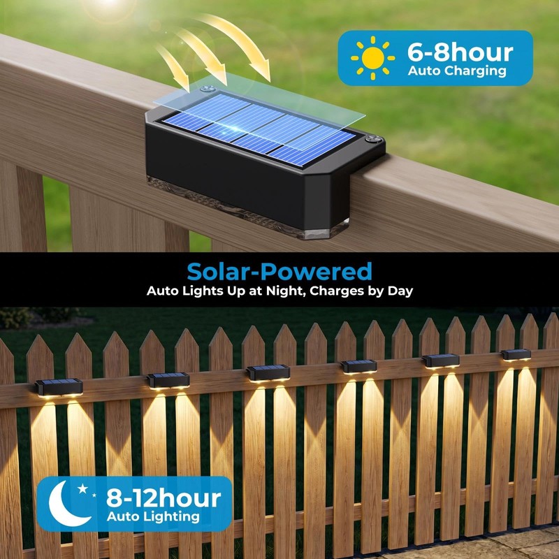 Peasur 8 Pack Solar Fence Lights Outdoor, Railing Light Solar