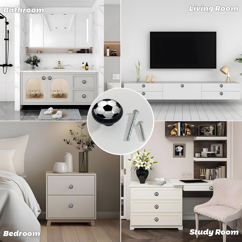 Artinhand 4 Pack Soccer Cabinet Knobs for Kitchen Bathroom