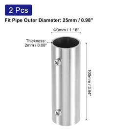 sourcing map 2Pcs 2-Way Straight Pipe Fitting Connector, Fit 1 Inch(25mm) OD Pipe Stainless Steel 100mm Length Structural Pipe Connector Chain Link Fence Clamp