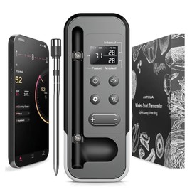 ANTELA Smart Fleischthermometer Kabellos Bluetooth 5.3 mit LCD Anzeige, Alarmfunktion, Digitales Backthermometer Meat Thermometer, für Ofen, BBQ, Grill, Raucher via APP, 1PC