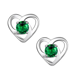 Hypoallergenic 925 Sterling Silver Celtic Knot May Birthstone Green Earrings, Birth Stone Jewelry Dainty Cute Stud Heart Shaped Hoop Earrings for Women