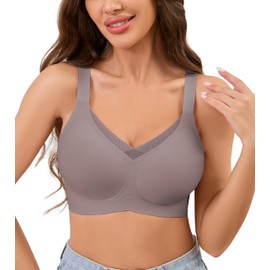 POSESHE Comfortable Seamless Full Coverage Bra for Women Wireless Bras with Soft Support Regular and Plus Size Grey