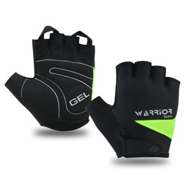 warrior gears Half-Finger Cycling Gloves - Lightweight Bicycle gloves - Anti-Slip Grip & Breathable, Gel-Padded for Shock Absorption - Fingerless Bicycle Short Gloves for Men’s (Green-Black, S)