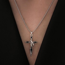 Wendalern Gothic Black Cross Necklace Diamond Crystal Cross Pendant Necklace Cuban Link Chain Cross Necklace Engraved Flower Crucifix Religious Necklace Jewellery for Women, Zinc