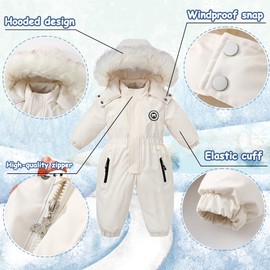 DEARBB Toddler Snowsuit Hooded Romper Jumpsuit Baby Boy Girl Winter Clothes Outwear Outfit Warm One Piece Suits White 3T