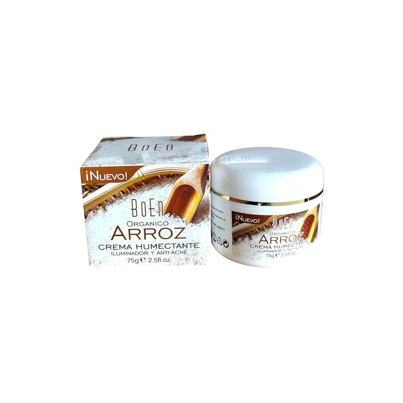 Crema Humectante Orgánica de Arroz, Iluminadora y Anti-Acné, 75g