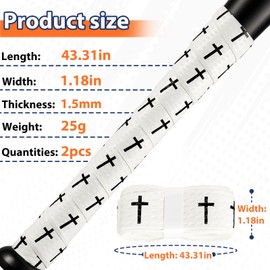 2PCS Faith Cross Baseball Bat Grip Tapes 1.5mm Precut and Full Adhesive Softball Grip Tape,Non-Slip Baseball Bat Wrap Tape Religious Cricket Batting Tape Replacement(White)