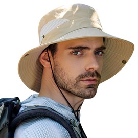 FairyPeach Sun Hat Men Women Safari Hat Summer Hat UV Protection Sun Protection Hat Wide Brim Hiking Hat Foldable Boonie Hat Outdoor Trekking Sealing Bush Hat Fishing Hat, khaki, Unit size