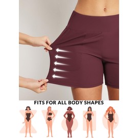 baleaf Women's 3"/5" High Waisted Swim Board Shorts Quick Dry Swimsuits Bottoms Trunks with Pockets, Wine, Medium