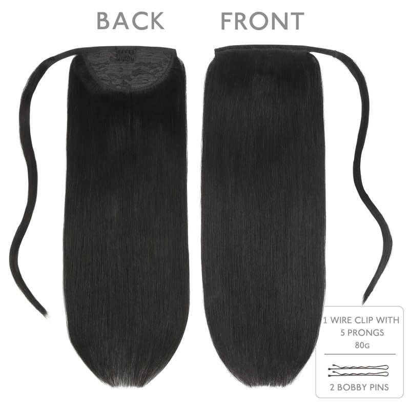 WENNALIFE Ponytail Extension, 45 cm, 80 g, Deep Black Ponytail