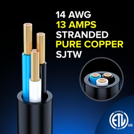 Maximm 14/3 Extension Cord 4 Feet, 14AWG 2 Pack, Black, 1-Outlet Heavy Duty Indoor ETL Listed, 3 Prong Plug Power Cord for Garden, Lawn, Appliances