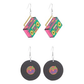 Vintage Cassette Tape Vinyl Record Dangle Drop Earrings for Women Colorful 70s 80s Retro Acrylic Resin Tape Cube Earrings Jewelry Gift-Set 2