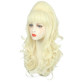 yuehong Long Blonde Curly Women Big Bouffant Wig Beehive 60s 70s Cosplay Costume Wig Resistant Synthetic Fibers Fluffy Durable Soft Hair