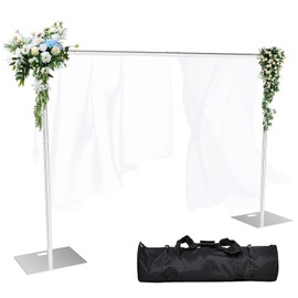 OPYRET Pipe and Drape Backdrop Stand Kit Backdrop Stand For Parties 10x10 FT Adjustable Photo Backdrop Stand Heavy Duty Background Stand for Wedding Banquet Decorations Silvery