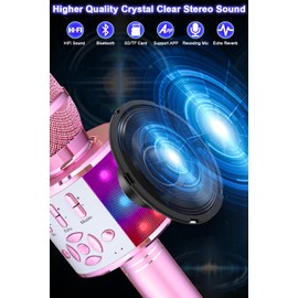 BONAOK Wireless Karaoke Microphone for Kids,Portable Bluetooth Karaoke Machine Mic & Speaker for Phones,Singing Gifts for Girls Boys Adults Party Birthday (Lightpink)