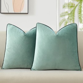 JUSPURBET Set of 2 Sage Green Velvet Throw Pillow Covers 26x26 Inch Luxury Accent Cushion Cases with Piping and Hidden Zipper for Sofa Bed Home Decor
