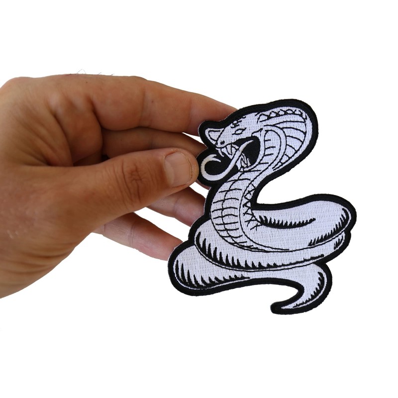 Cobra White Patch - 3.5x4 inch. Embroidered Iron on Patch