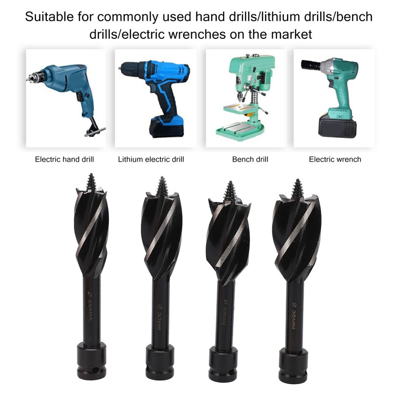 4 Pcs Wood Auger Bit 4 Flute Detachable Hex Shank