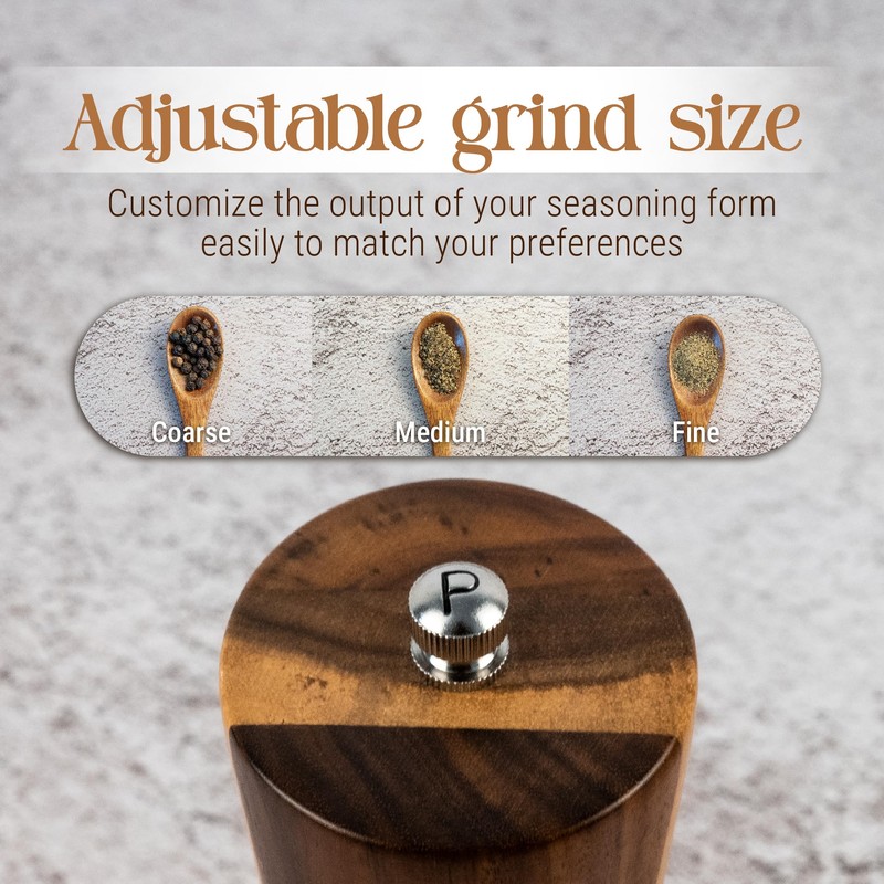 Acacia Wood Salt & Pepper Grinder Set – 8" Manual