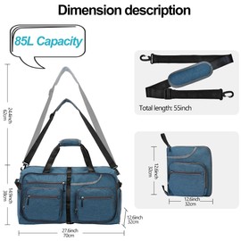 Travel Duffel Bag, 65L Foldable Travel Duffle Bag with Shoes Compartment and wet pocket, Waterproof & Tear Resistant