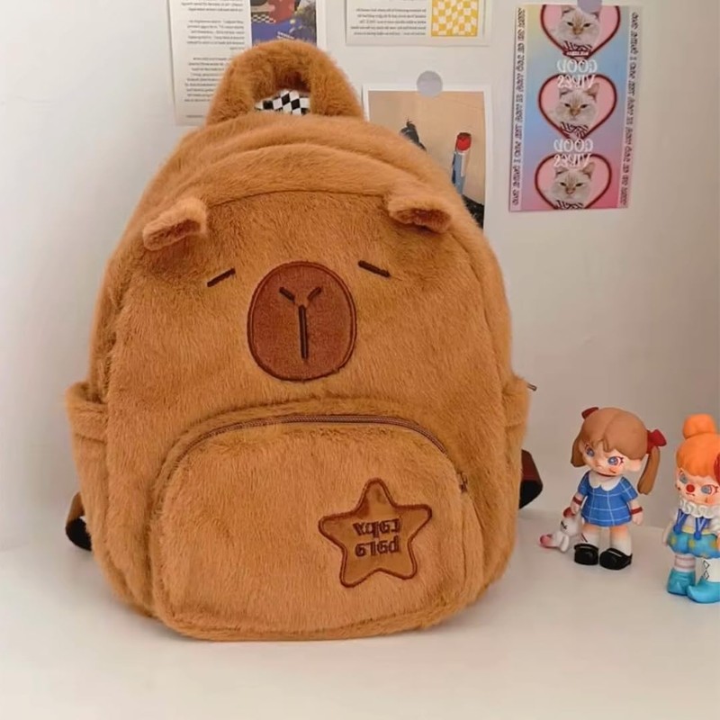 Mochila Bolso Peluche Afelpada Backpack Moda Adorable Escolar Suave Capybara