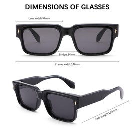 Revemo Rectangle Sunglasses Retro Style - Thick Frame UV Protection Unisex Sun Glasses with Metal Rivet Design