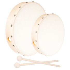 2-Piece Hand Drum Set - Wooden Frame Drum Percussion Instruments with 2 Drum Beatters for Adult Leisure & Festive Musical Performances (Wood Color, 10 Inch and 8 Inch)