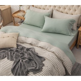 PURE ERA Jersey Knit 4pc Bed Sheet Set 100% T-Shirt Cotton Super Soft Comfy Breathable Fits Mattress Up to 20" Extra Deep Pocket (Solid Sage Green, Full)