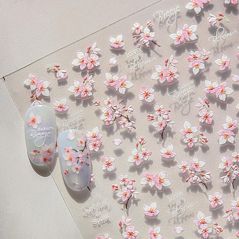 Adesivo per unghie con fiori di ciliegio rosa ciliegia per