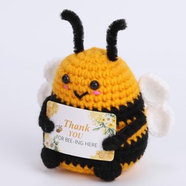 Keyrose Funny Positive Crochet Animal Bee with Encouragement Cards, Cute Emotional Support Bumble Bee Appreciation Gifts for Teacher Graduation Birthday Thank You Gift for Women Coworker Friend