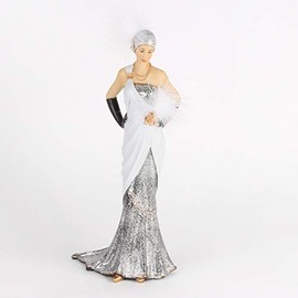 MAISONICA Art Deco 'Charleston' Resin Lady Silver & Black Dress Figurine Ornament 30 cm