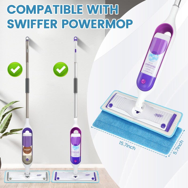6 Pack Reusable Microfiber Mop Pads Compatible with Swiffer PowerMop,
