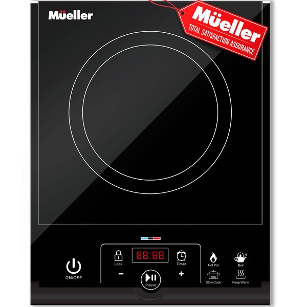 Mueller RapidTherm Portable Induction Cooktop Hot Plate Countertop Burner 1800W, 8 Temp Levels, Timer, Auto-Shut-Off, Touch Panel, LED Display, Auto Pot Detection, Child Safety Lock, 4 Preset Programs