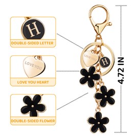 Suweibuke Initial Letter Keychain with Love You Heart, Cute Key Chain Gift for Women Girl, Charm for Keys Handbags Backpacks (Black-H)