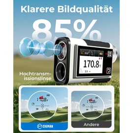 CIGMAN 1312Y Laser Golf Rangefinder with Side Touch Screen, Tilt Compensation, 6x Magnification, ±1Y Accuracy, Magnetic Strip, External Colour Display, Flag Lock, ±1m Accuracy