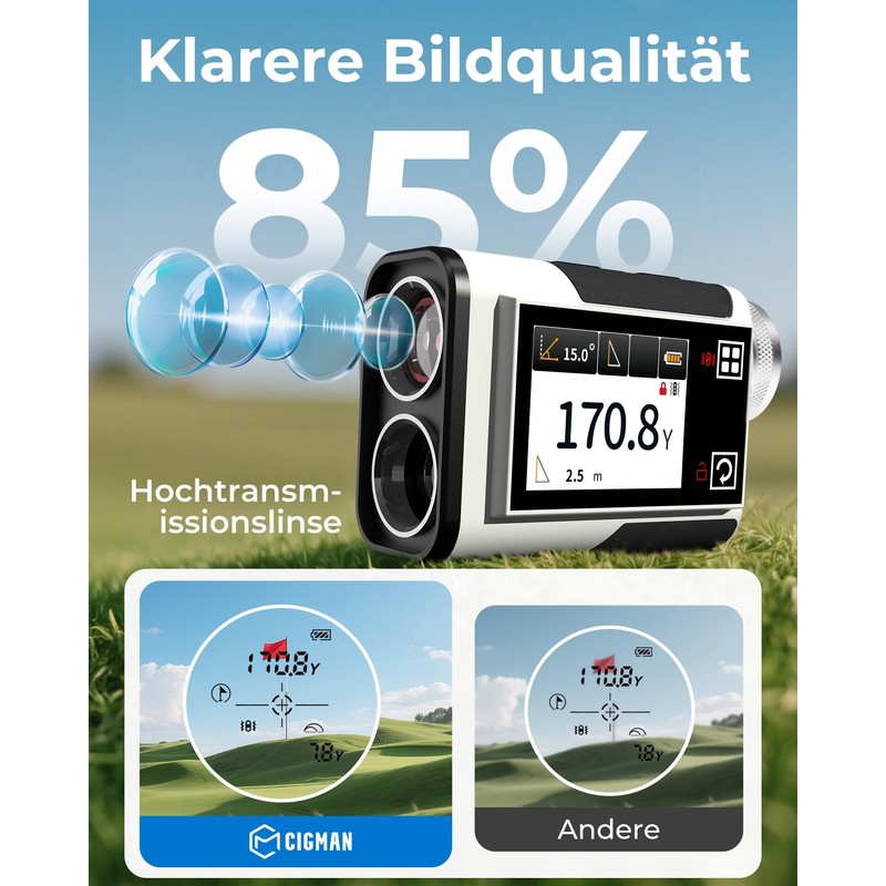 CIGMAN 1312Y Laser Golf Rangefinder with Side Touch Screen, Tilt